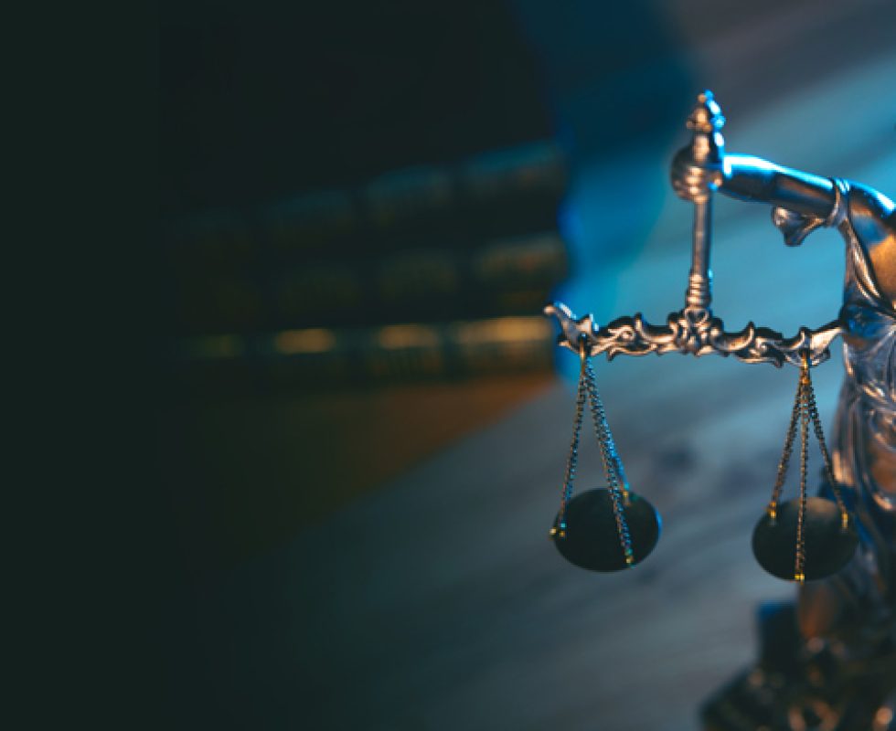 Lady justice. Statue of Justice in library. Legal and law background concept