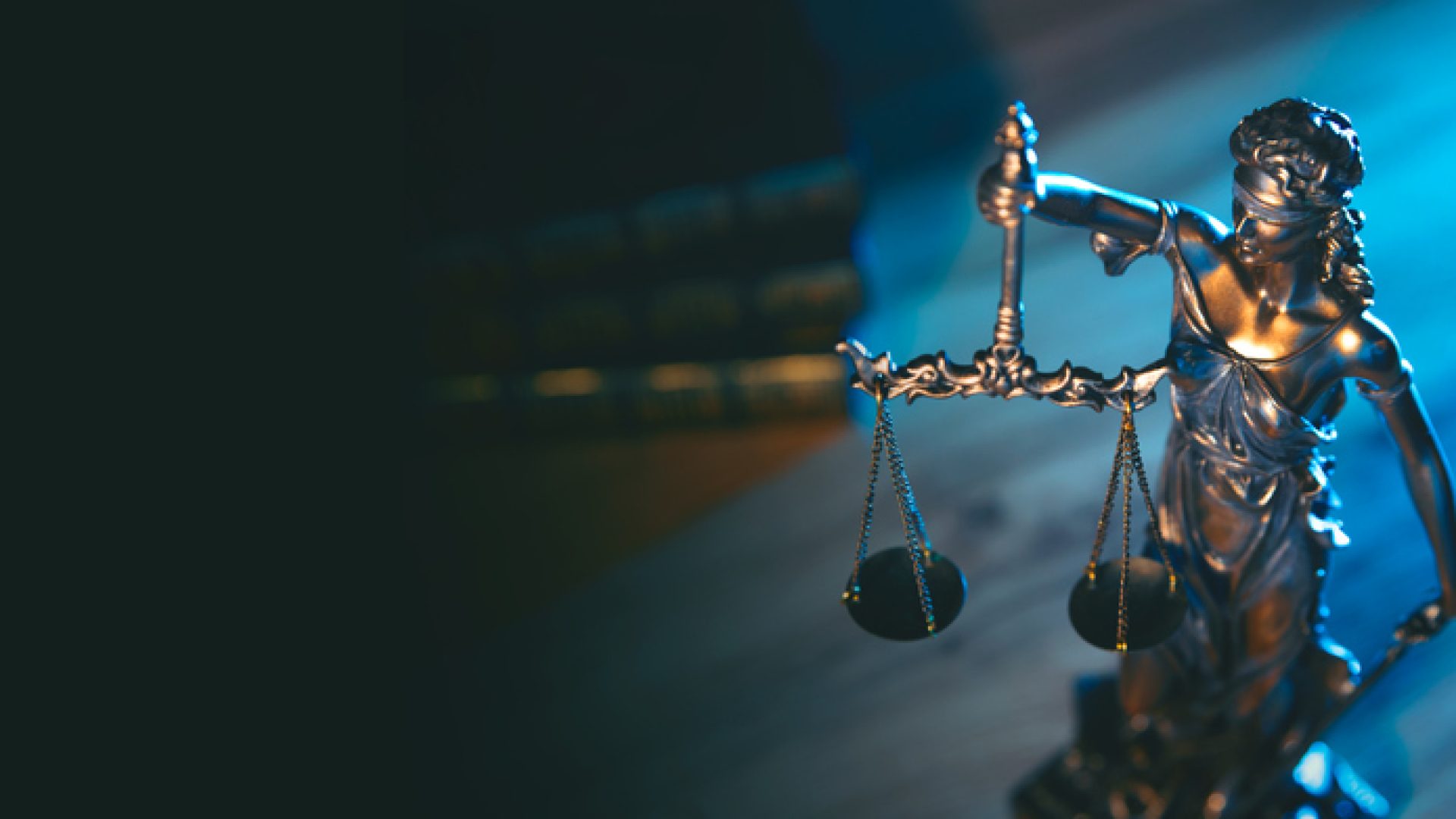 Lady justice. Statue of Justice in library. Legal and law background concept